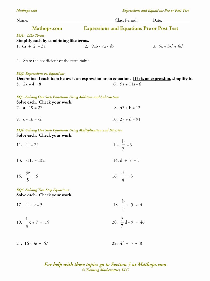 Combining Like Terms Equations Worksheet New solving Equations by Bining Like Terms Worksheet