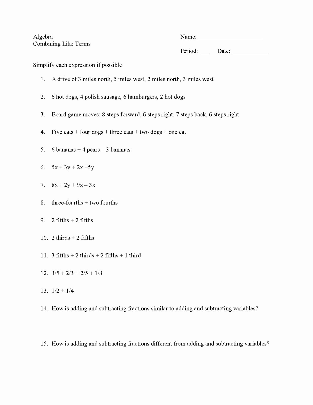 Combining Like Terms Practice Worksheet Awesome 18 Best Of Algebra 1 Worksheet Generator Holt