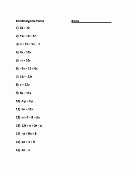 Combining Like Terms Practice Worksheet Awesome Worksheet Bine Like Terms or Simplify Expressions by