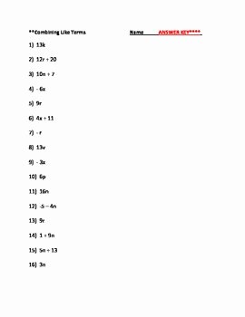 Combining Like Terms Practice Worksheet Beautiful Worksheet Bine Like Terms or Simplify Expressions by