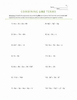Combining Like Terms Practice Worksheet Lovely Bining Like Terms In Expressions Worksheet by Talking