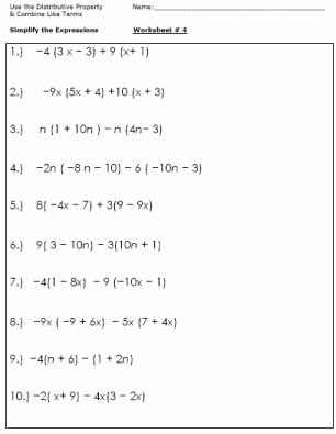 Combining Like Terms Practice Worksheet Luxury Simplifying Expressions Using Distributive Property
