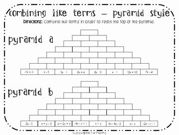 Combining Like Terms Practice Worksheet Unique Bining Like Terms Activity Pyramid Style by Smart Pug