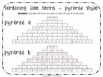 Combining Like Terms Worksheet Answers Awesome Bining Like Terms Activity Pyramid Style by the Smart