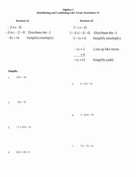 Combining Like Terms Worksheet Answers Awesome Distributing and Bining Like Terms Worksheet 1 by