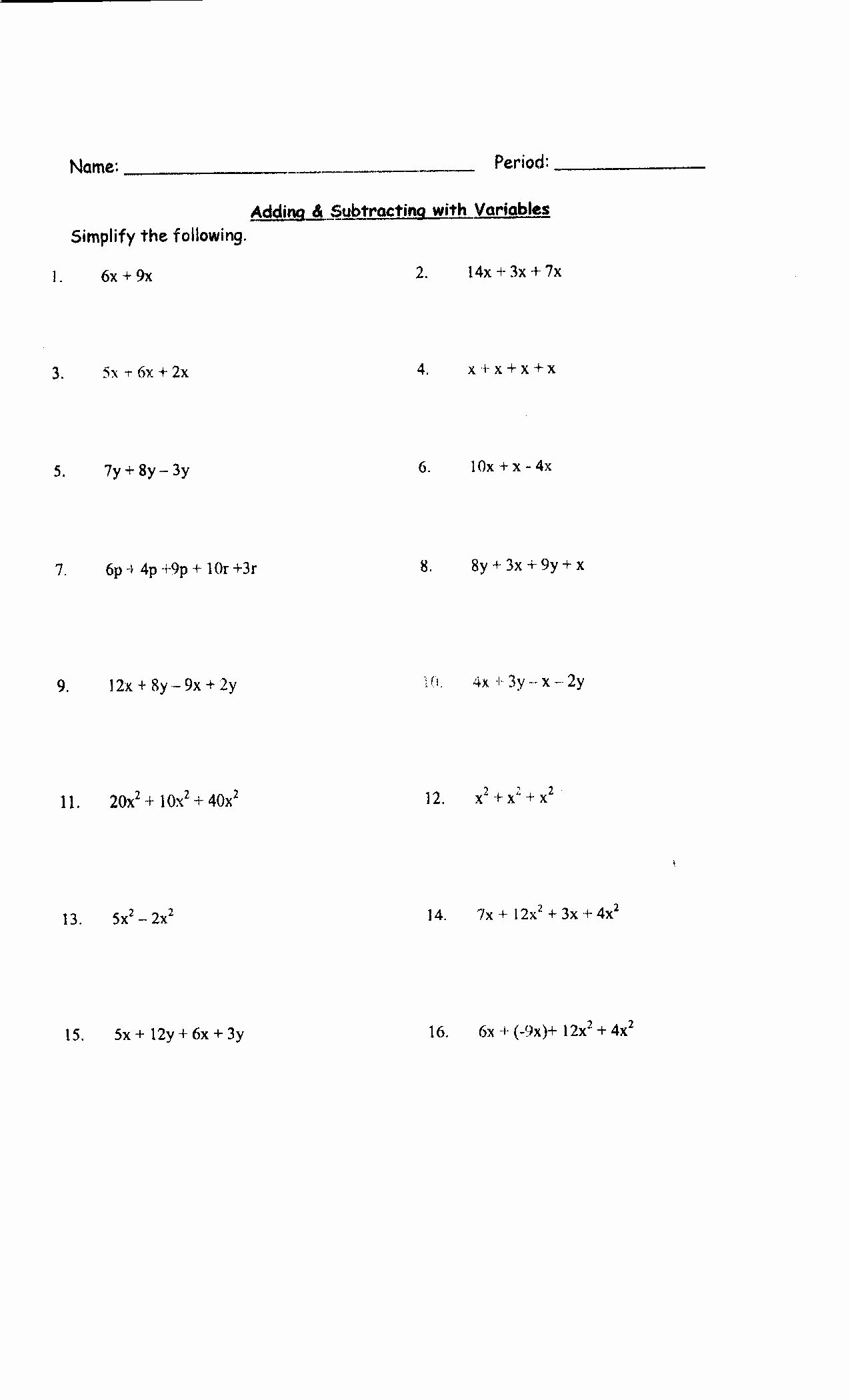 Combining Like Terms Worksheet Answers Beautiful Bining Like Terms with Exponents Worksheet
