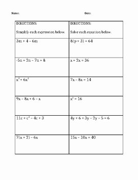 Combining Like Terms Worksheet Answers Best Of Bining Like Terms and solving Equations Worksheet by
