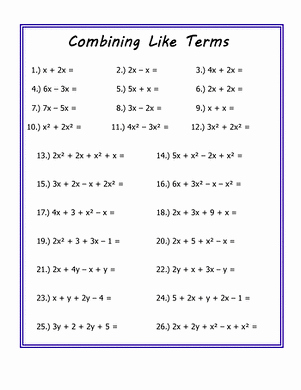 Combining Like Terms Worksheet Answers New Bining Like Terms Worksheet