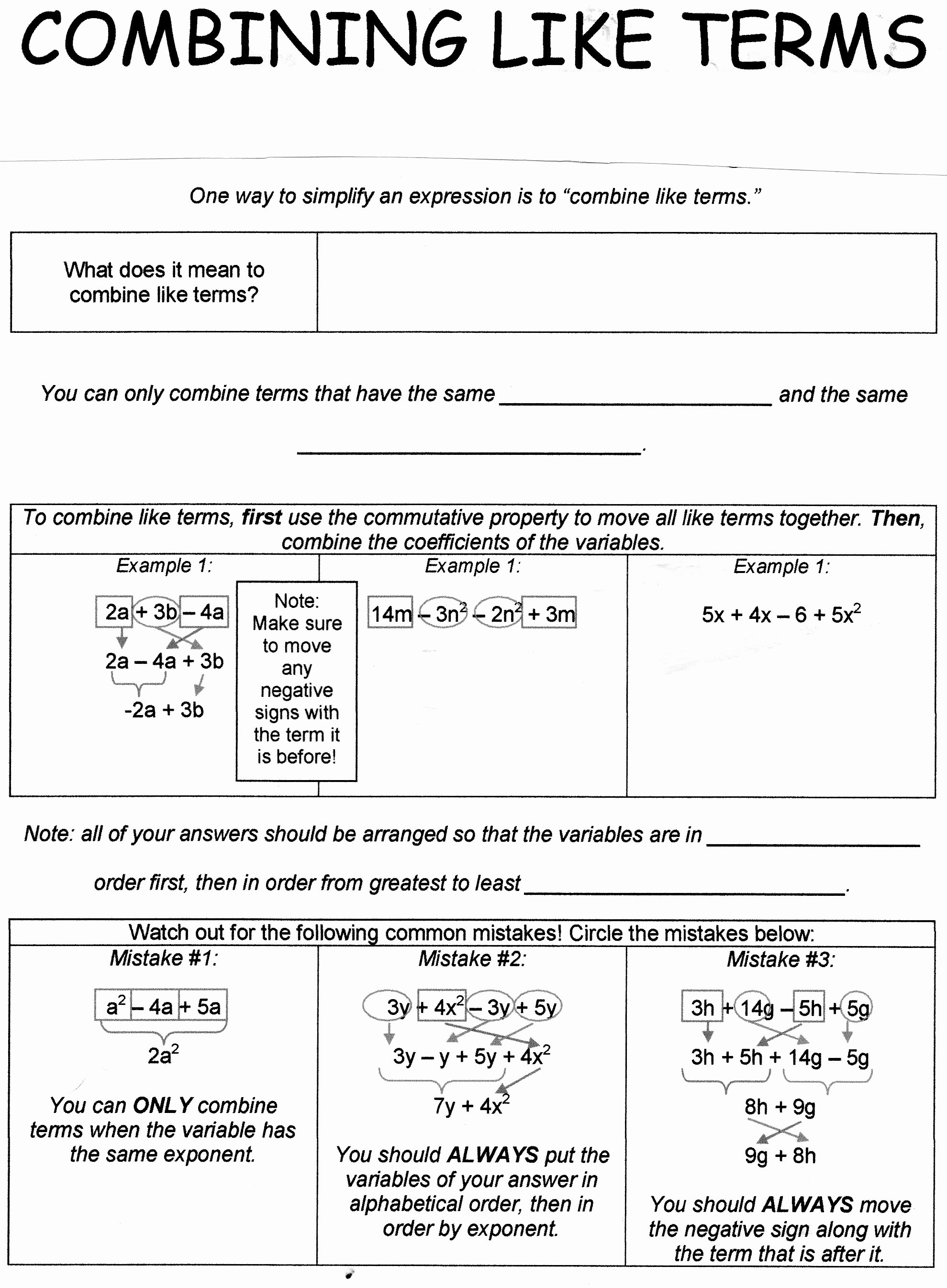 Combining Like Terms Worksheet Fresh Worksheets Bining Like Terms and Distributive