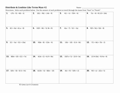 Combining Like Terms Worksheet Pdf Lovely Distribute &amp; Bine Like Terms 2 Mazes by