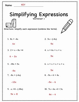 Combining Like Terms Worksheet Pdf New Pre Algebra Worksheets Simplifying Expressions