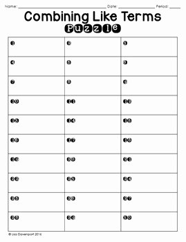 Combining Like Terms Worksheet Pdf Unique Bining Like Terms Puzzle by Lisa Davenport