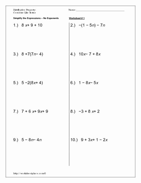 Combining Like Terms Worksheet Unique Distributive Property Bine Like Terms Worksheet for 8th