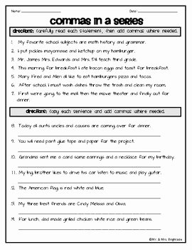 Commas In A Series Worksheet Fresh Mas In A Series Worksheet by Mr and Mrs Brightside