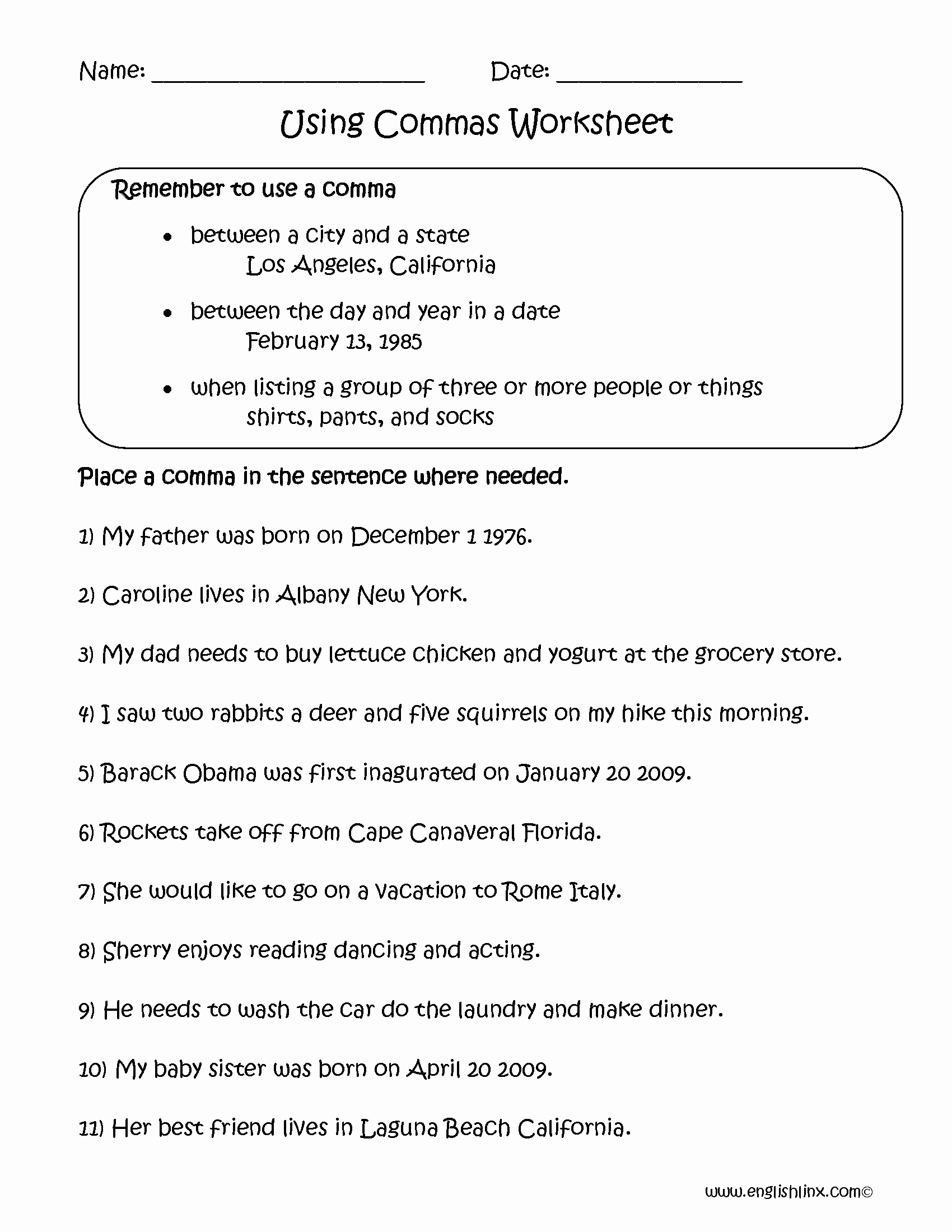 Commas In A Series Worksheet Inspirational Englishlinx