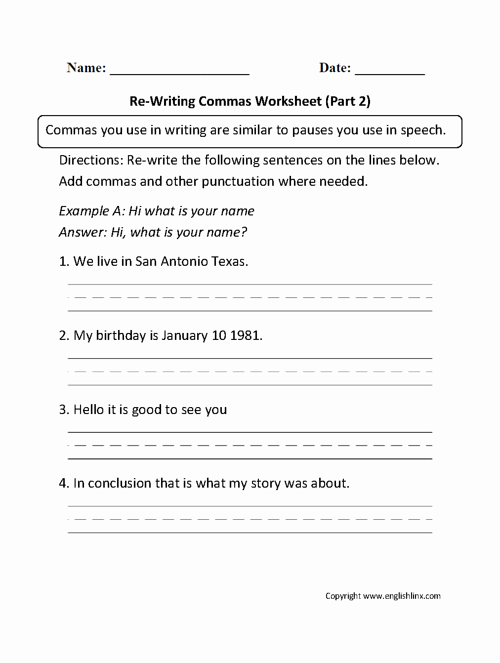 Worksheet Commas In A Series