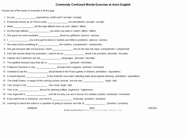 Commonly Confused Words Worksheet Awesome Monly Confused Words Exercise at Auto English Worksheet