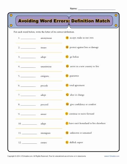 50 Commonly Confused Words Worksheet