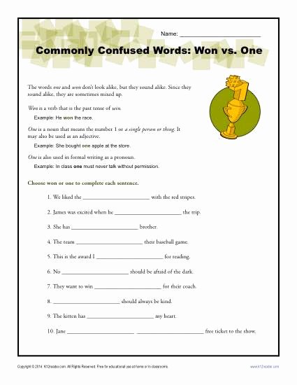 Commonly Confused Words Worksheet Elegant Won Vs E Worksheet