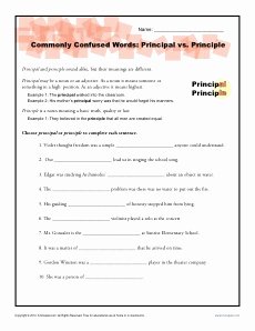 Commonly Confused Words Worksheet Luxury Principal Vs Principle Worksheet