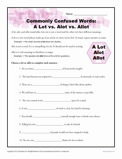 Commonly Confused Words Worksheet New A Lot Vs Alot Vs Allot Worksheet