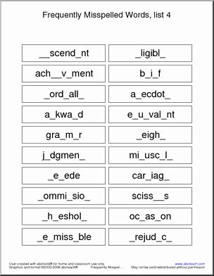 Commonly Misspelled Words Worksheet Awesome Frequently Misspelled Words List 4 Missing Letters I