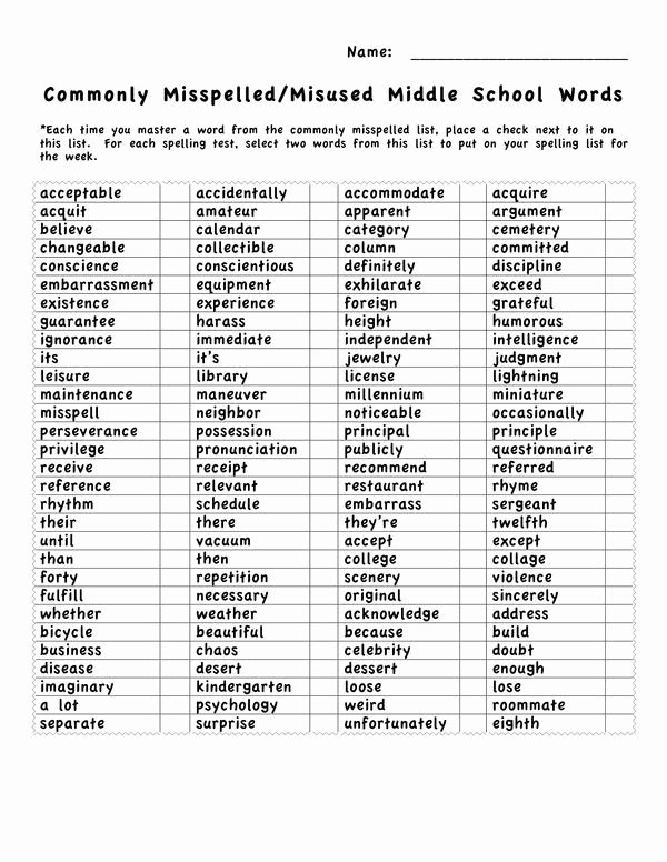 Commonly Misspelled Words Worksheet Beautiful Most Misspelled Words Try to Study these and Try Not to