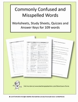 Commonly Misspelled Words Worksheet Best Of Monly Confused and Misspelled Words Vocabulary Work