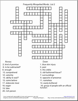 Commonly Misspelled Words Worksheet Inspirational Frequently Misspelled Words List 2 Crossword I Abcteach