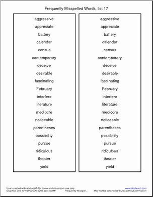 Commonly Misspelled Words Worksheet Lovely Frequently Misspelled Words List 17 Spelling Set I