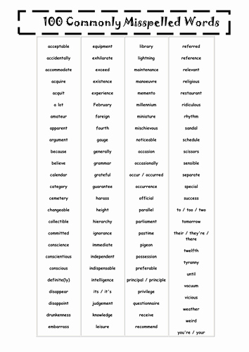 Commonly Misspelled Words Worksheet New Monly Misspelled Words Worksheet by Maz1 Teaching