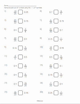 Comparing Fractions and Decimals Worksheet Lovely Paring Fractions and Decimals Worksheet Stem Sheets