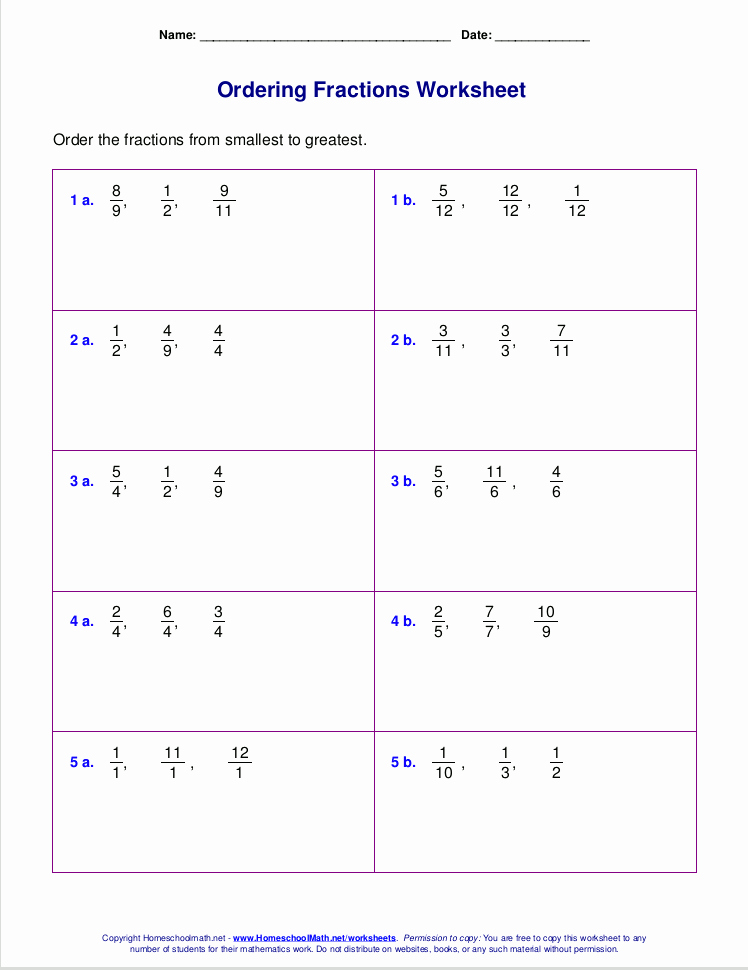 Comparing Fractions and Decimals Worksheet New Free Worksheets for Paring or ordering Fractions