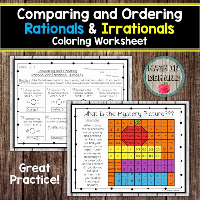 Comparing Rational Numbers Worksheet Fresh Paring and ordering Rationals &amp; Irrationals Coloring