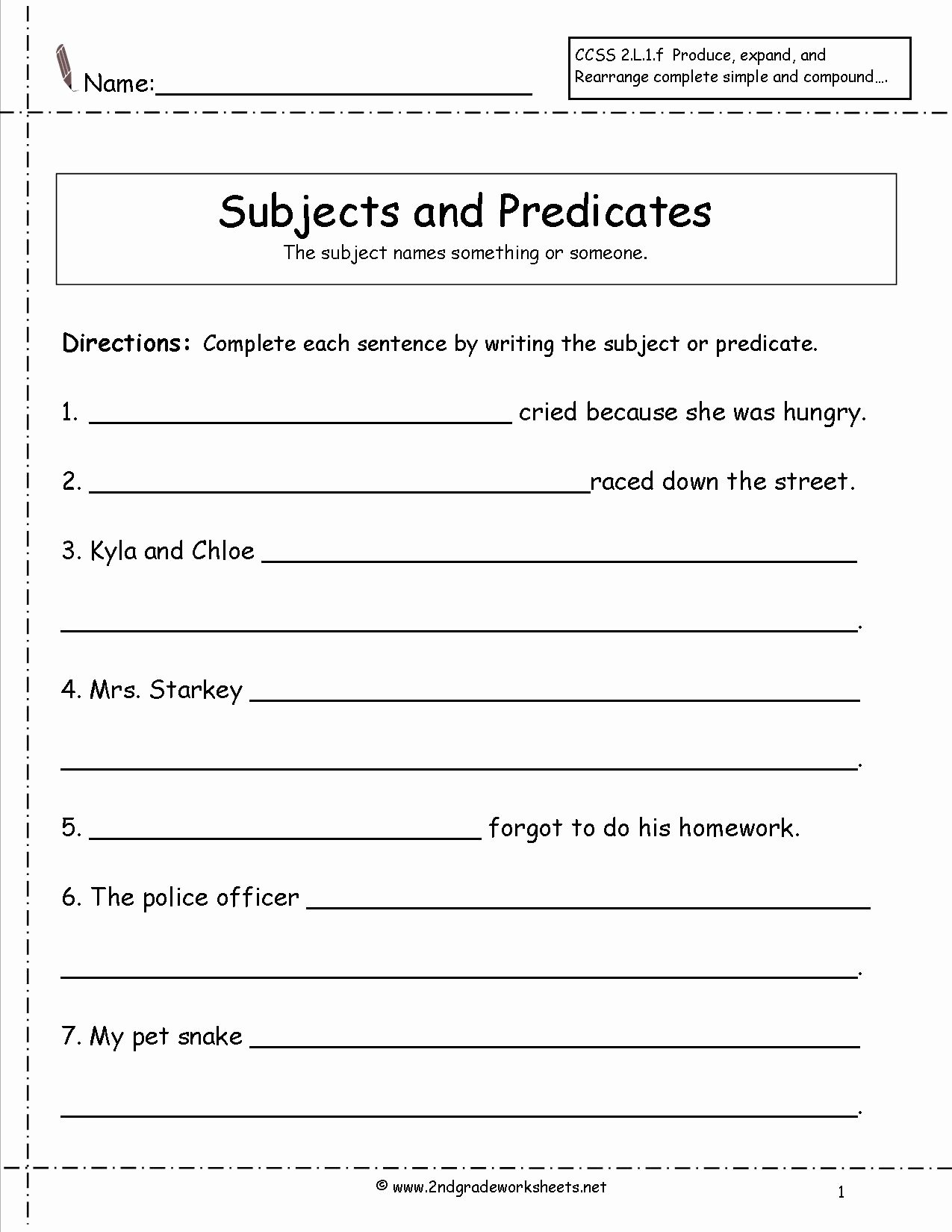 Complete Subject and Predicate Worksheet Awesome Second Grade Sentences Worksheets Ccss 2 L 1 F Worksheets