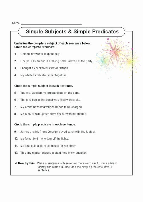 Complete Subject And Complete Predicate Worksheets