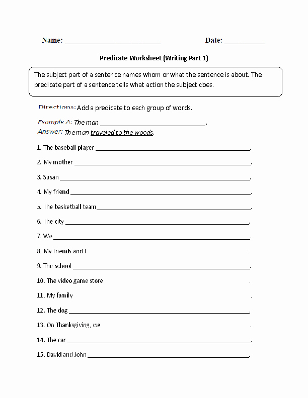 Complete Subject and Predicate Worksheet Beautiful Englishlinx