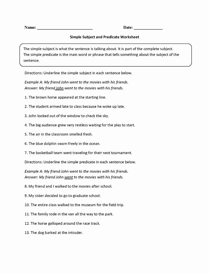 50 Complete Subject And Predicate Worksheet