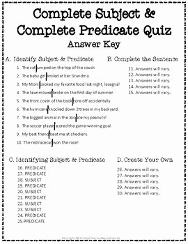 Complete Subject and Predicate Worksheet Best Of Subject and Predicate Test 2 Page Plete Subject and