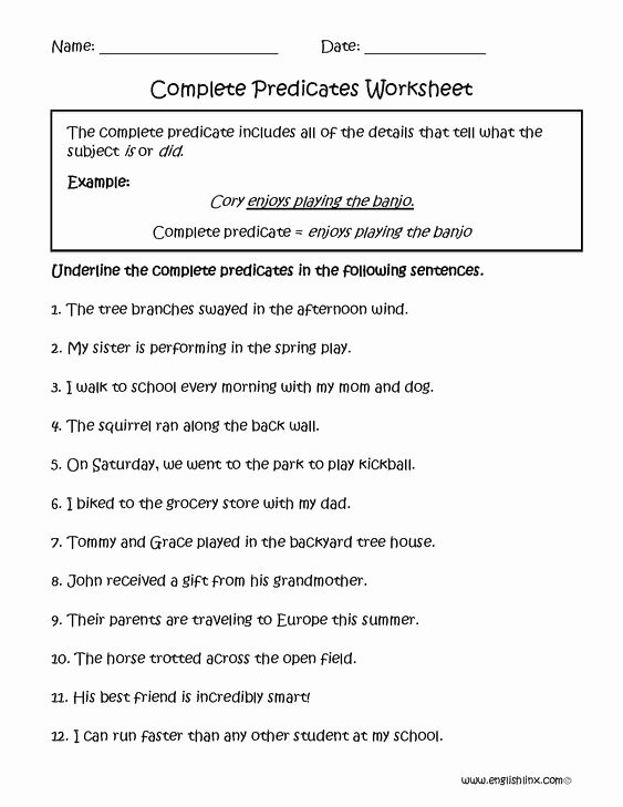 Complete Subject and Predicate Worksheet Elegant Plete Predicate Subject and Predicate and Worksheets