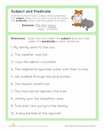 Complete Subject and Predicate Worksheet New 3rd Grade Grammar