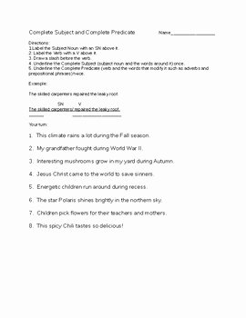 Complete Subject and Predicate Worksheet Unique Plete Subject and Plete Predicate Worksheet by