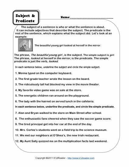 Complete Subject and Predicate Worksheet Unique Subject and Predicate Worksheets