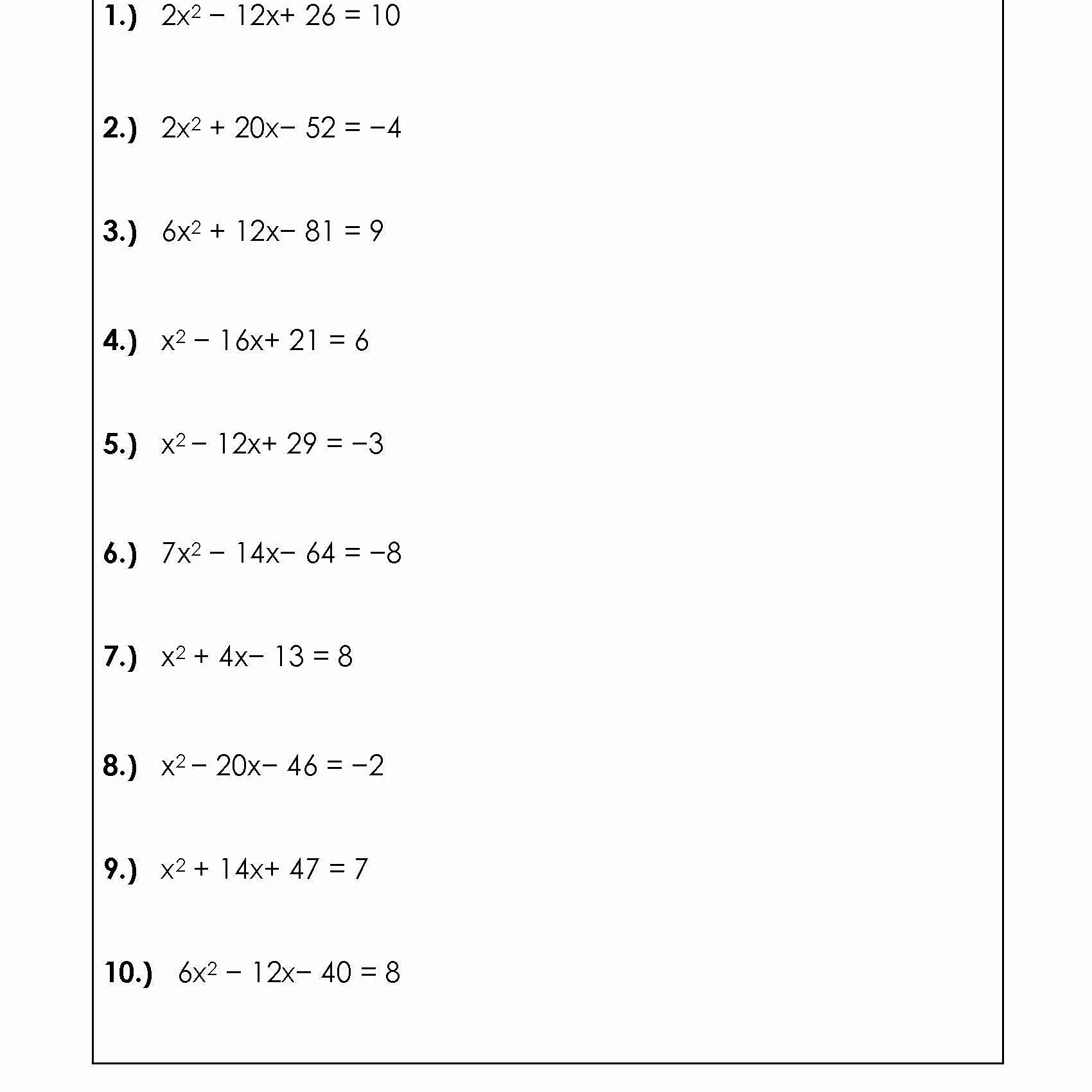 Complete the Square Worksheet Awesome solve Quadratic Equations by Peting the Square Worksheets