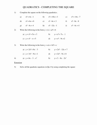 Complete the Square Worksheet Best Of Plete the Square Worksheet