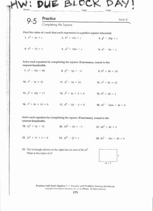 Complete the Square Worksheet Inspirational Pleting the Square Practice Worksheet with Answers the