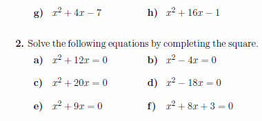 Complete the Square Worksheet Luxury Pleting the Square and solving Quadratic Equations by