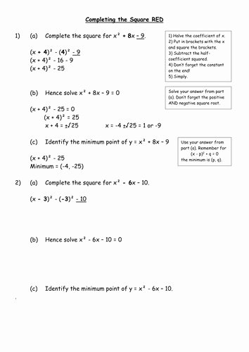 Complete the Square Worksheet Luxury Pleting the Square Worksheet