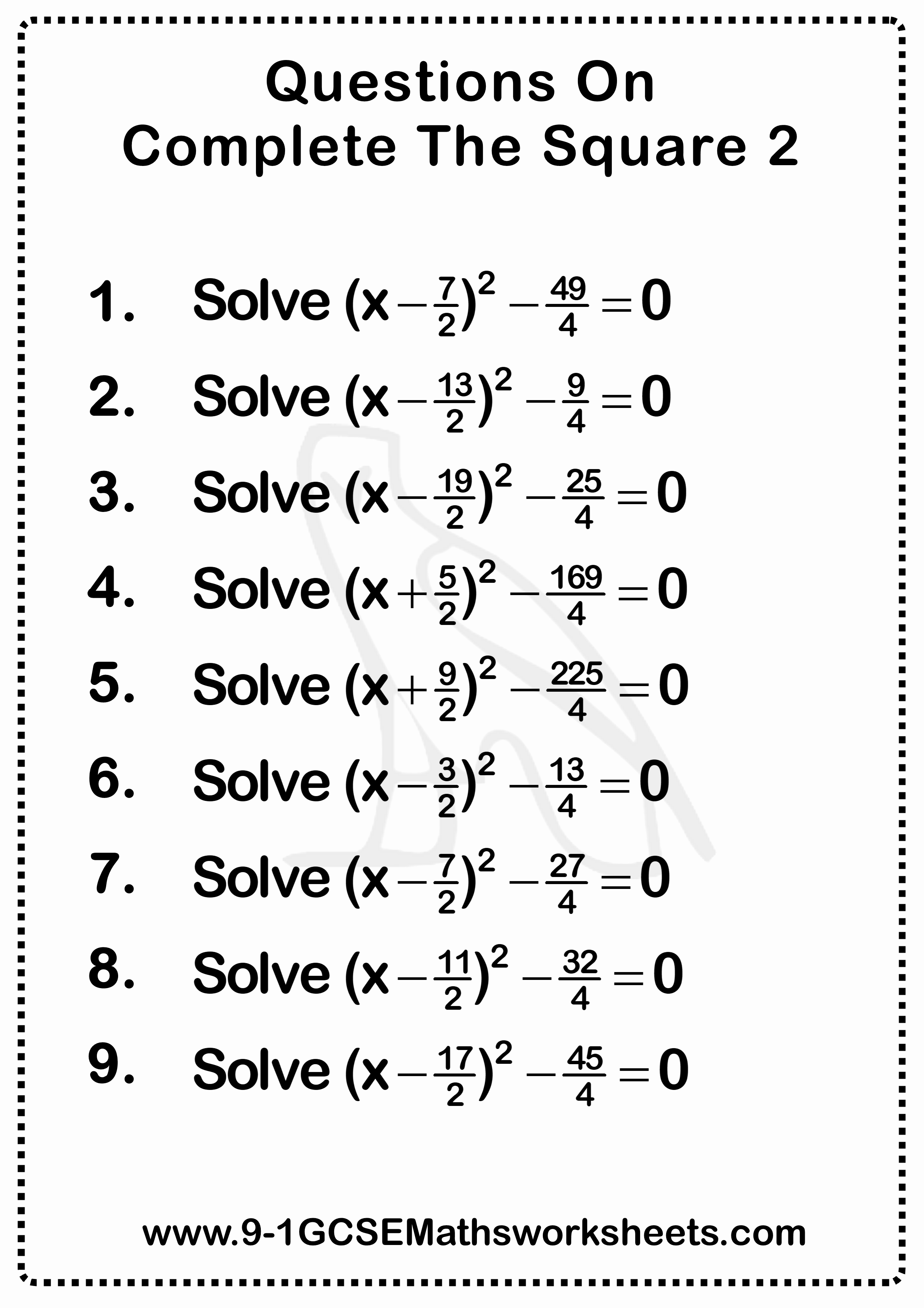 Completing the Square Practice Worksheet Awesome Pleting the Square Worksheet Practice Questions