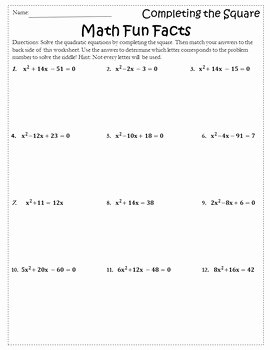 Completing the Square Worksheet Awesome Pleting the Square Activity Pleting the Square